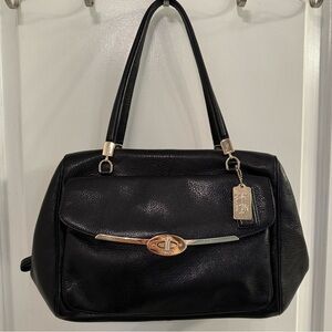 Coach Madison Leather Madeline East West Satchel Shoulder Bag Black Gold F25166